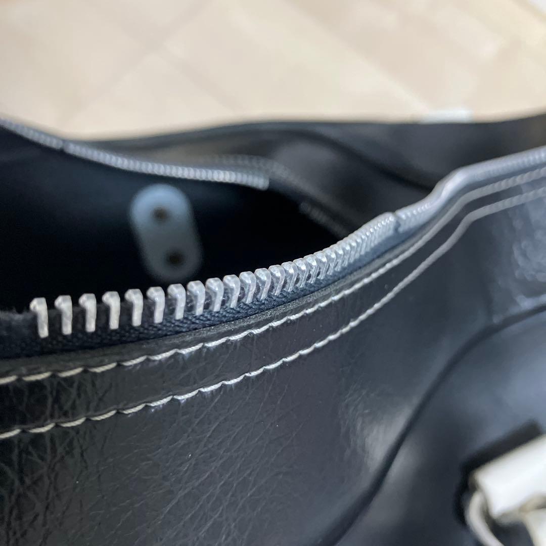 難あり ユーロヴィンテージ フランス製adidas ボストンレザーバッグ 黒/白