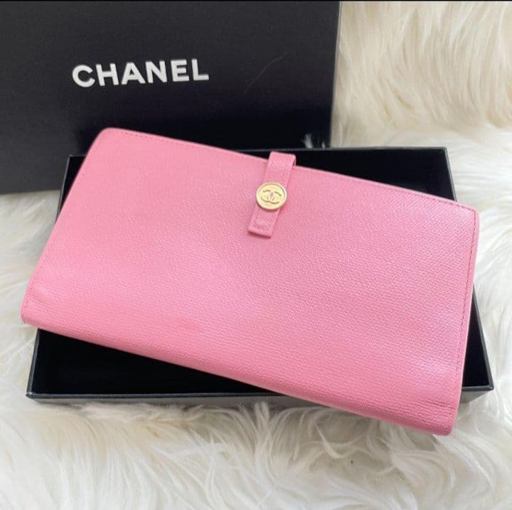 シャネル CHANEL 二つ折り 長財布 ココマーク ピンク ココボタン