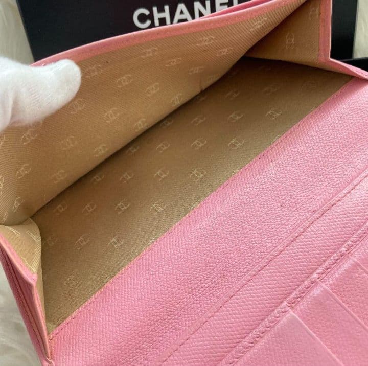 シャネル CHANEL 二つ折り 長財布 ココマーク ピンク ココボタン