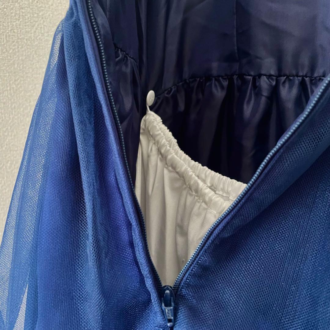 ファミリア　フォーマルドレス　140cm (パニエ付きチュールワンピースネイビー