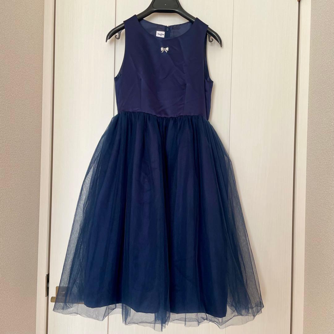 ファミリア　フォーマルドレス　140cm (パニエ付きチュールワンピースネイビー