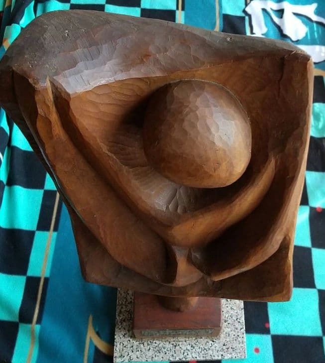 l*e様 木彫 本欅 題名 北の風 作者 島野重人 83cm 15キロ約40年前