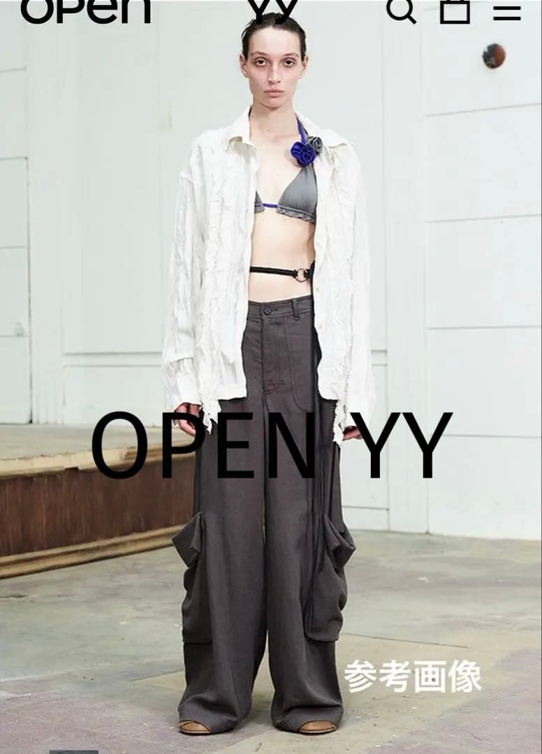 【美品】OPEN Yy LINEN CARGO PANTS CHARCOAL M