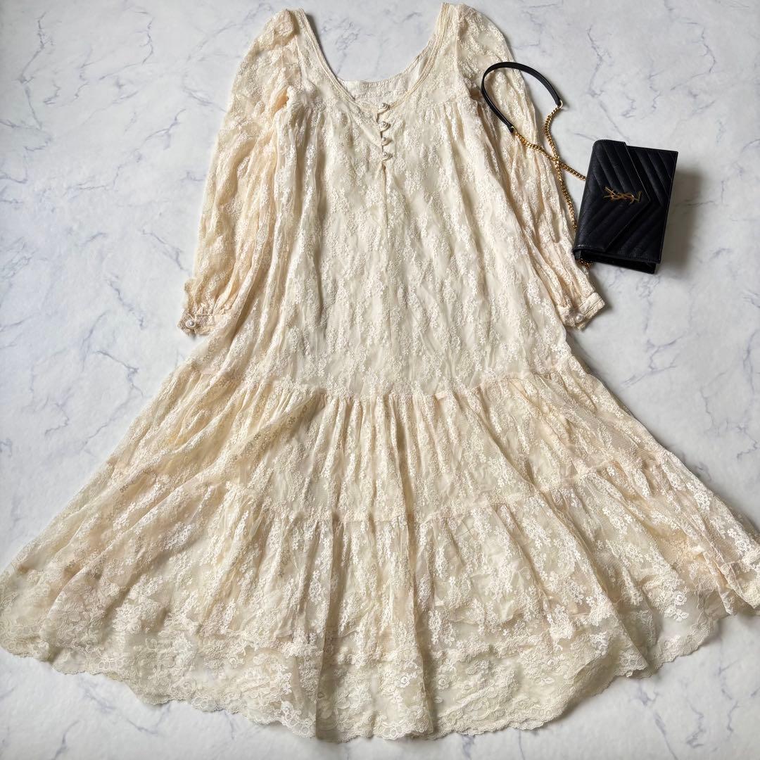 GUNNE SAX レース ロングワンピース　レトロ　ヴィンテージ◆7069