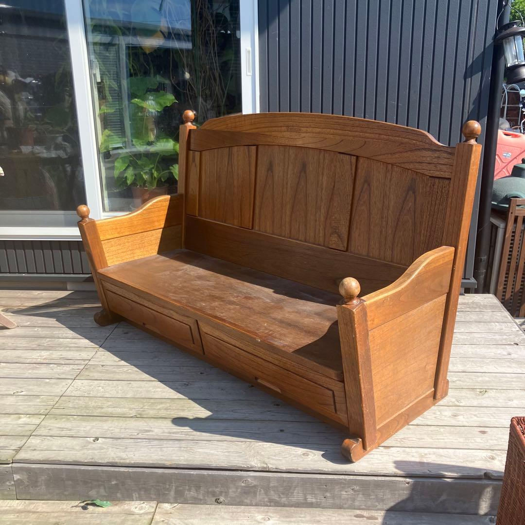 北欧レトロ カントリー家具 木製ベンチ 二人掛けソファー ビンテージヴィンテージ