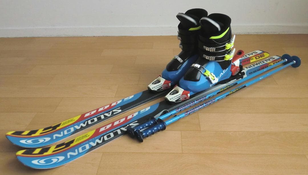 ■■送料無料■サロモン＋ヘッド■ジュニア用スキー4点セット■板130/靴23■■