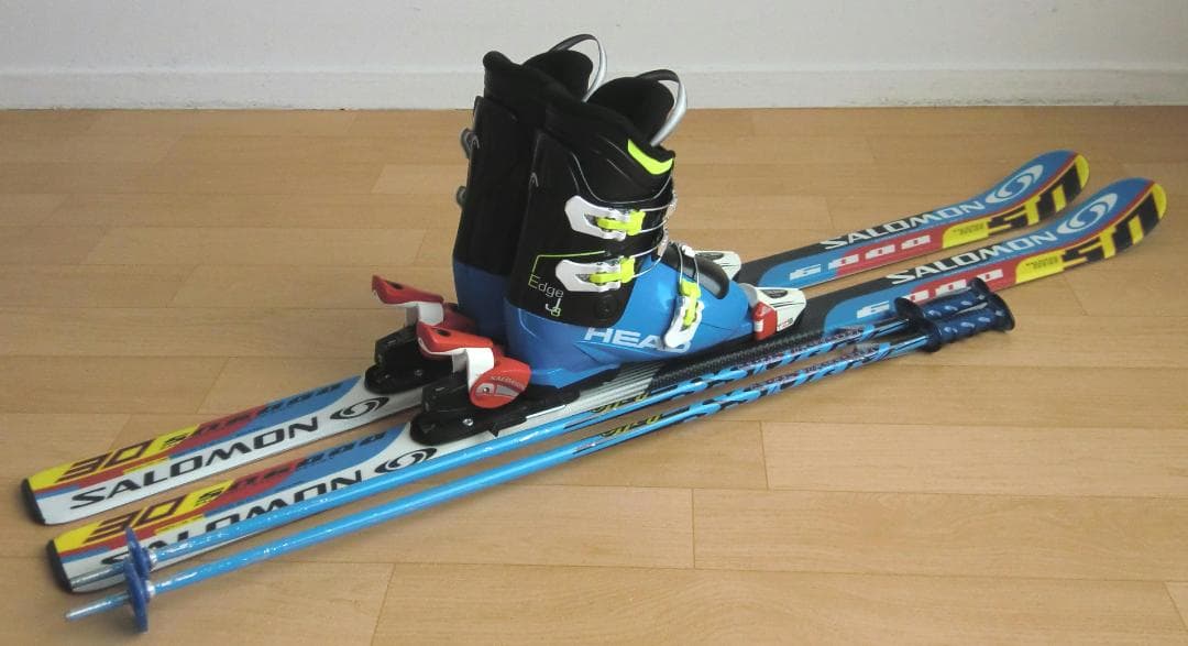 ■■送料無料■サロモン＋ヘッド■ジュニア用スキー4点セット■板130/靴23■■