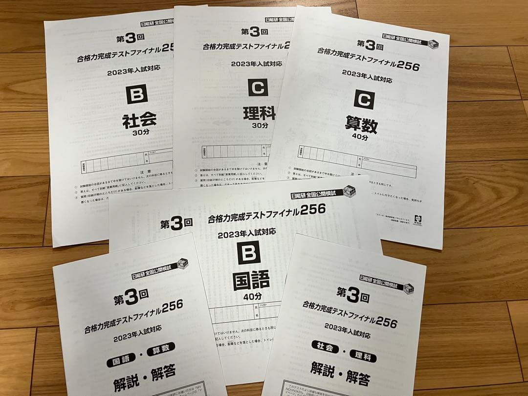 日能研 小6 全国公開模試 実力判定/合格力実践/育成テスト他　2022年実施