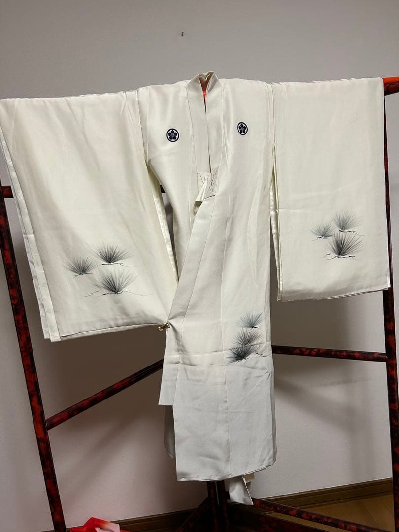 男の子用お祝い着★お宮参り、七五三に◎お正月用にも◎　迫力の鷹　美品白地グレー系