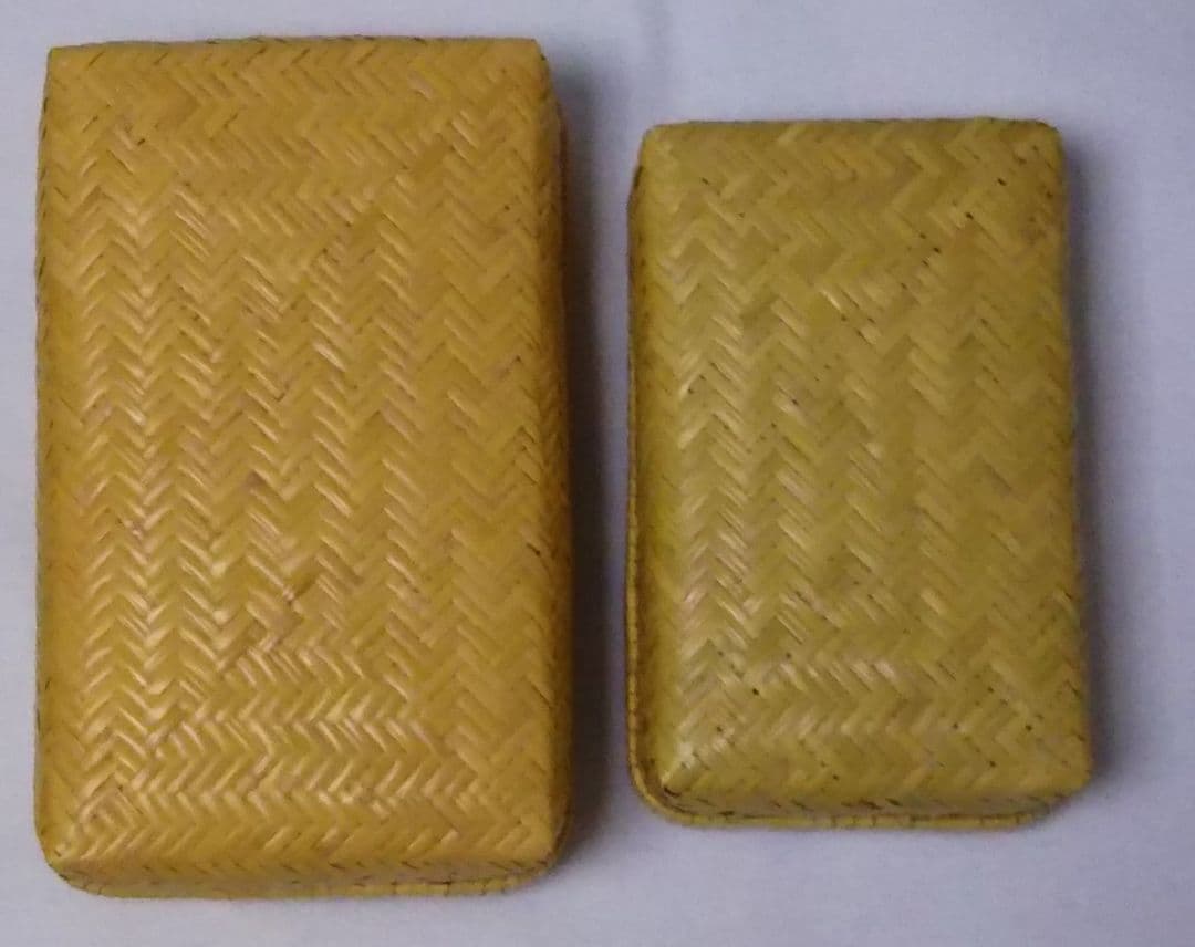 【鳥越すず竹細工】蓋つき竹かご（弁当箱・中小サイズ2個セット）　岩手県二戸町鳥越