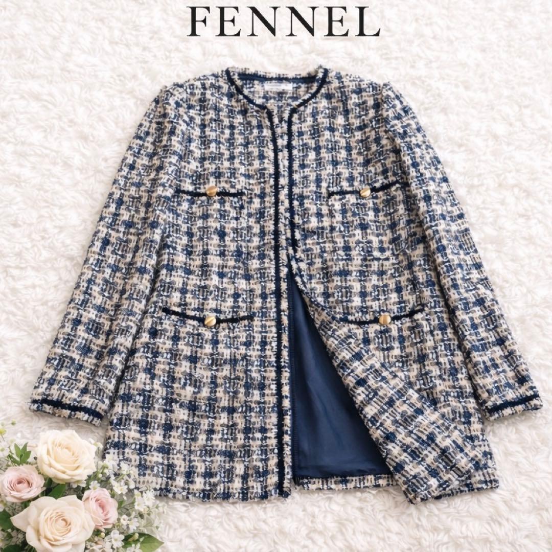 FENNEL ノーカラージャケット ツイードジャケット 9　M