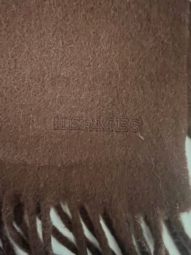 【used】HERMES 100% カシミヤ マフラー ブラウン