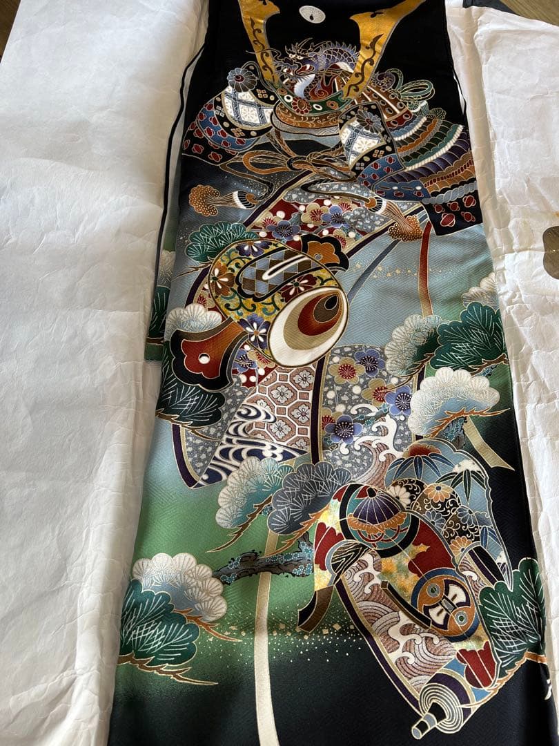 保管品 ) 正絹　男児　お宮参り 産着 きもの ドラゴン刺繍の伝統的和服