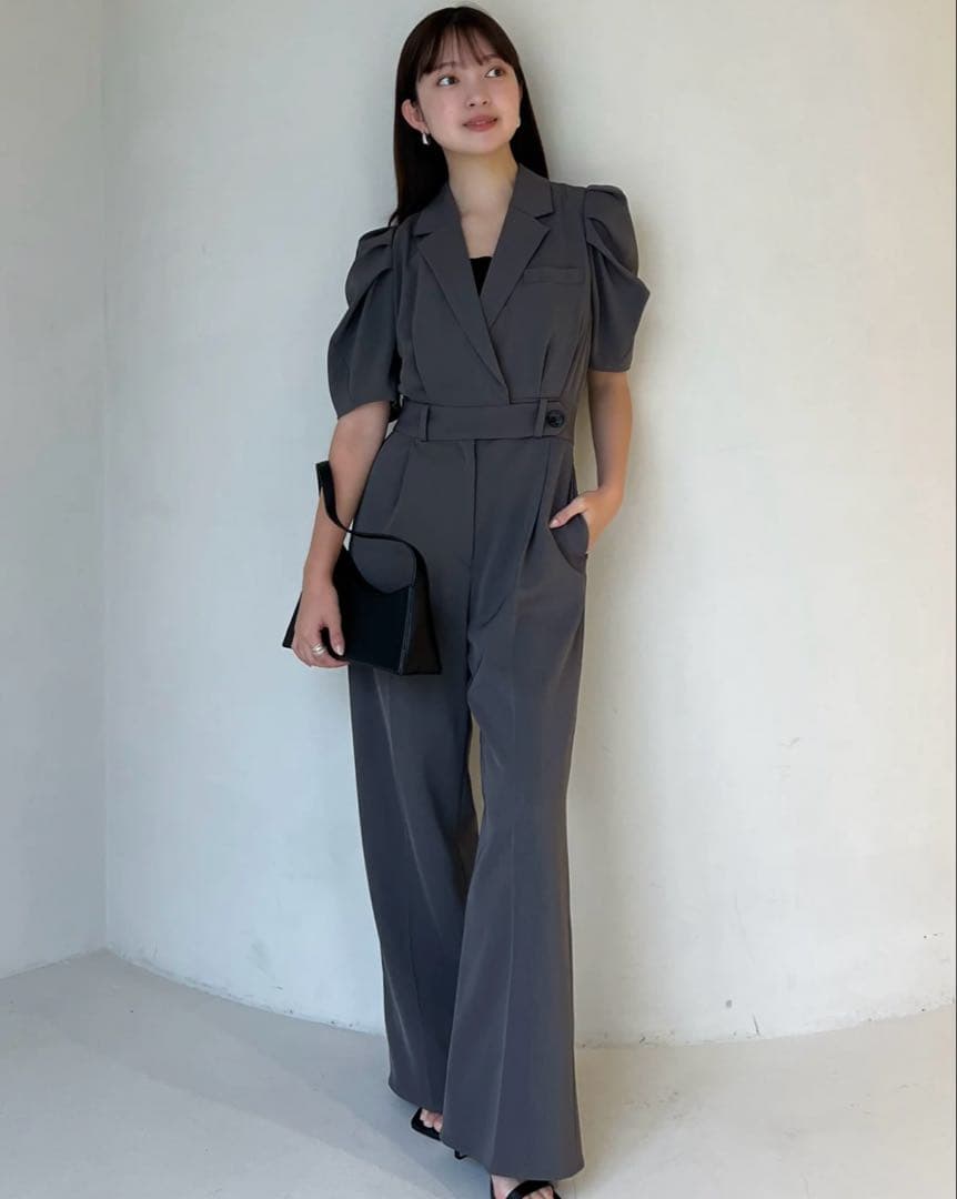 アニュアンス anuans タックスリーブテーラードオールインワン グレー M