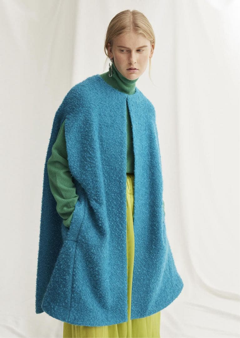 STRASBURGO ストラスブルゴ リングツイードケープコート ブルー系 38