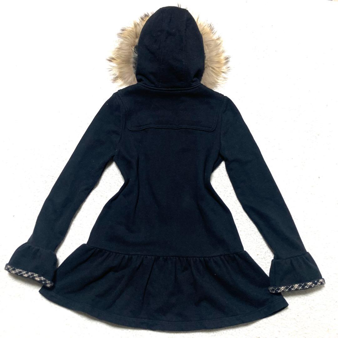 バーバリーブルーレーベル ロングパーカー ファー べプラム ブラック 38