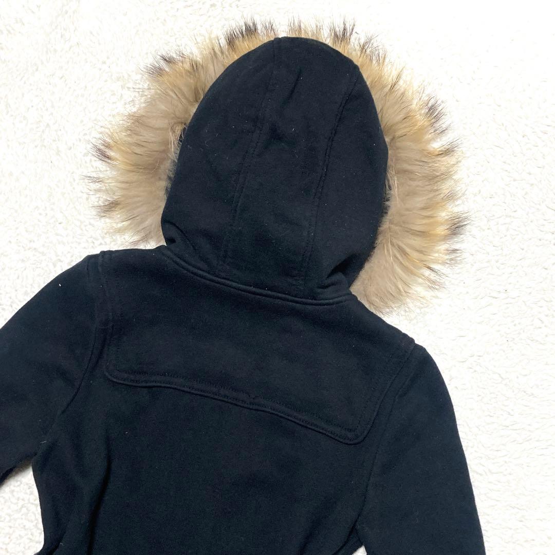 バーバリーブルーレーベル ロングパーカー ファー べプラム ブラック 38