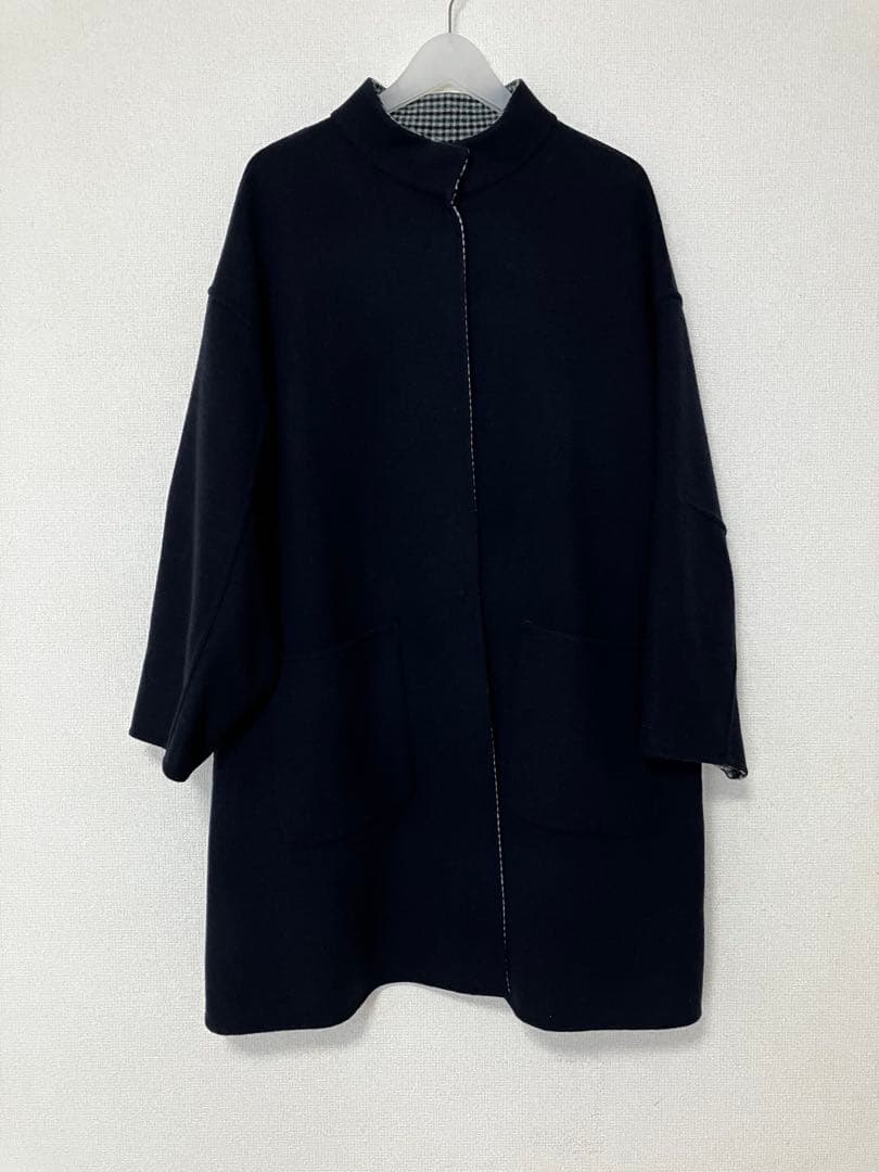 SIMPLICITE S120 ブレンドリバーシブル ミドル丈コート　ネイビー