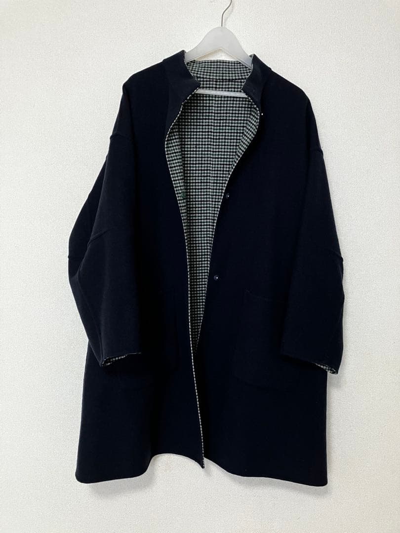 SIMPLICITE S120 ブレンドリバーシブル ミドル丈コート　ネイビー