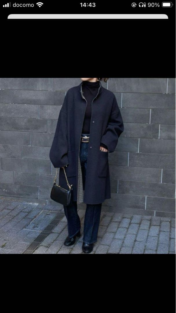 SIMPLICITE S120 ブレンドリバーシブル ミドル丈コート　ネイビー