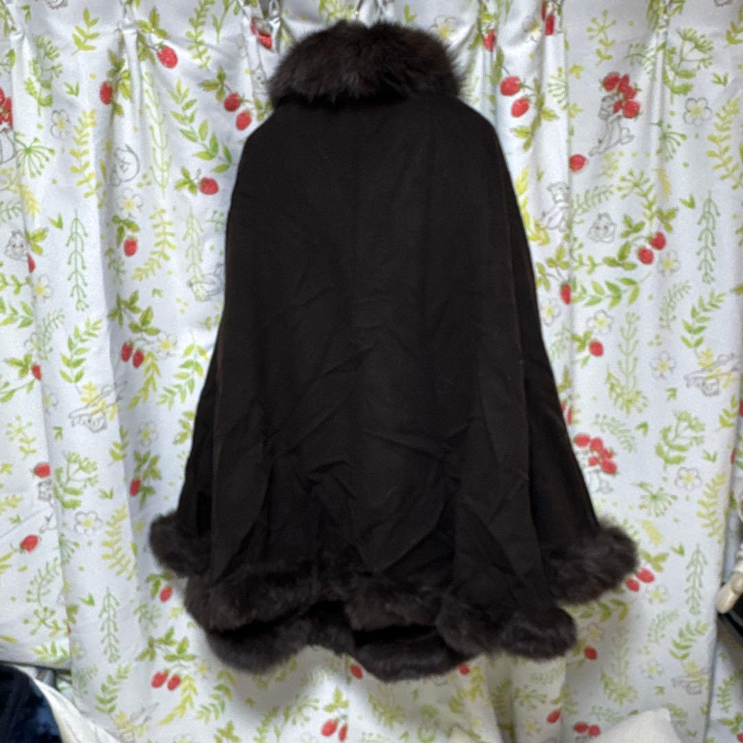 定価198000円新品未使用romanticFur 黒ポンチョコートケープ冬高級
