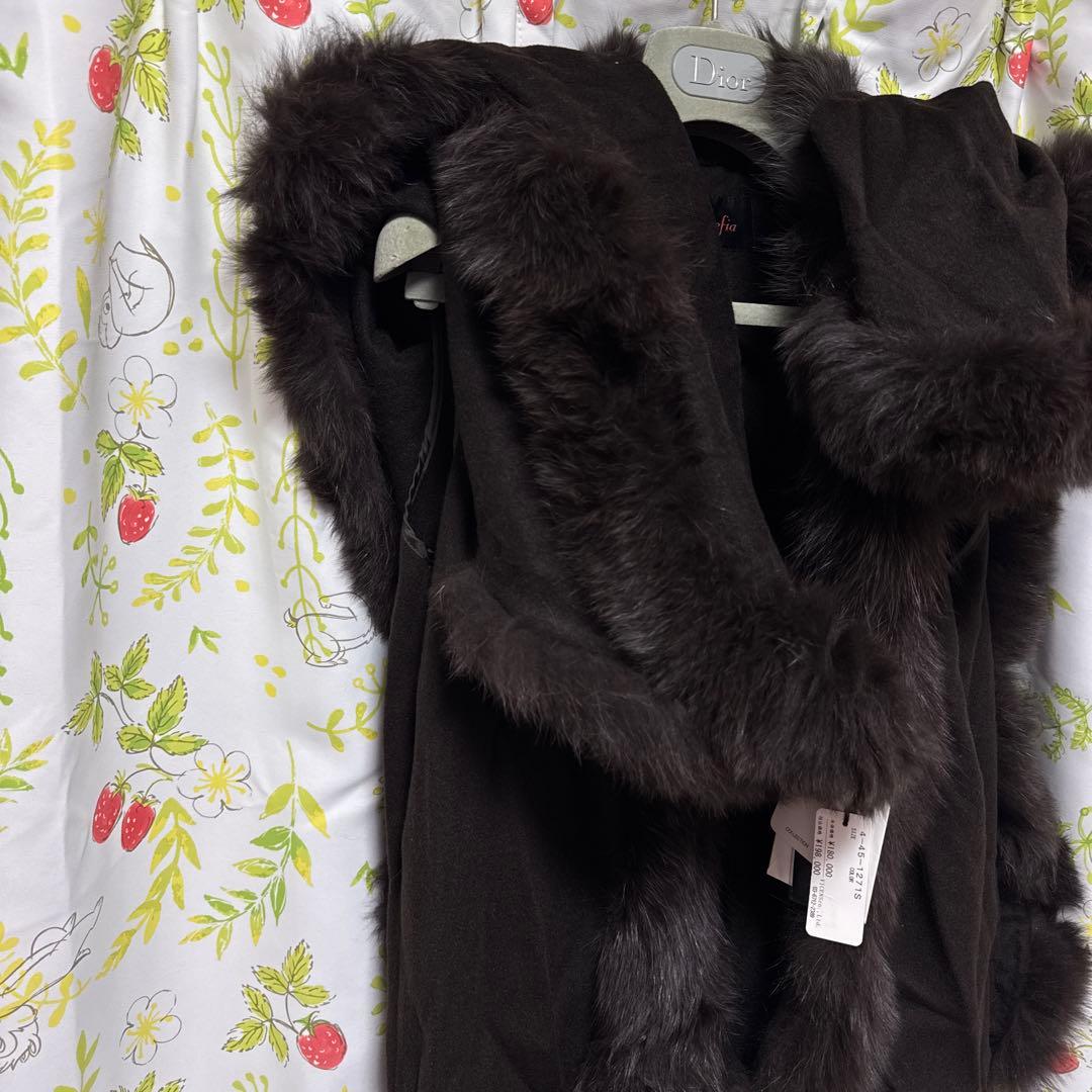 定価198000円新品未使用romanticFur 黒ポンチョコートケープ冬高級