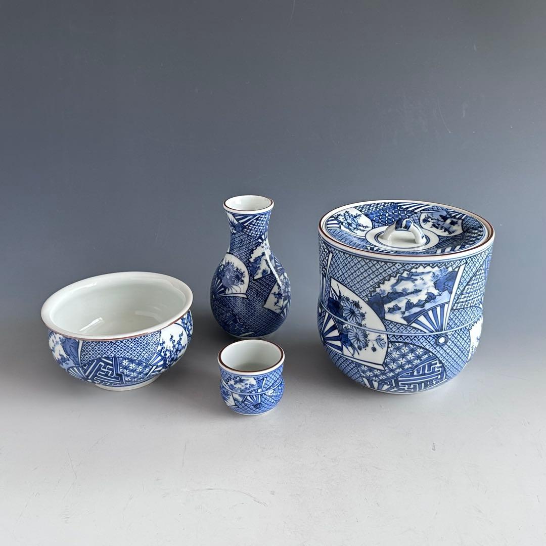 茶道具　染付　扇面絵　皆具　林秀峰　共箱　台子　水指　尺立　建水　稽古　点前