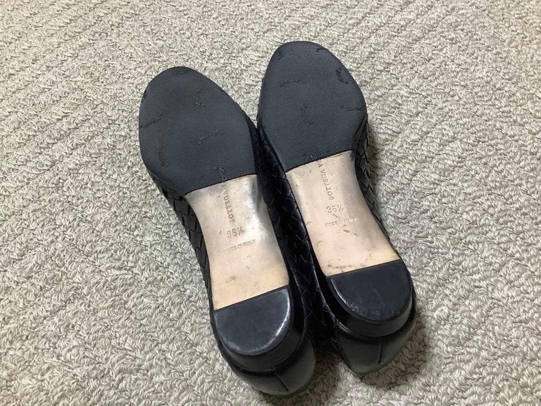 ボッテガ・ヴェネタ 編み込みフラットシューズ 黒36,5