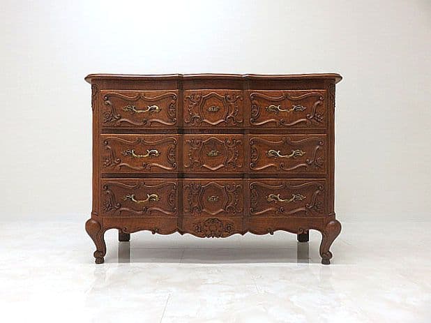 フレンチアンティーク オーク無垢材彫刻猫脚チェスト サイドチェス