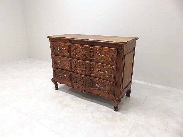 フレンチアンティーク オーク無垢材彫刻猫脚チェスト サイドチェス