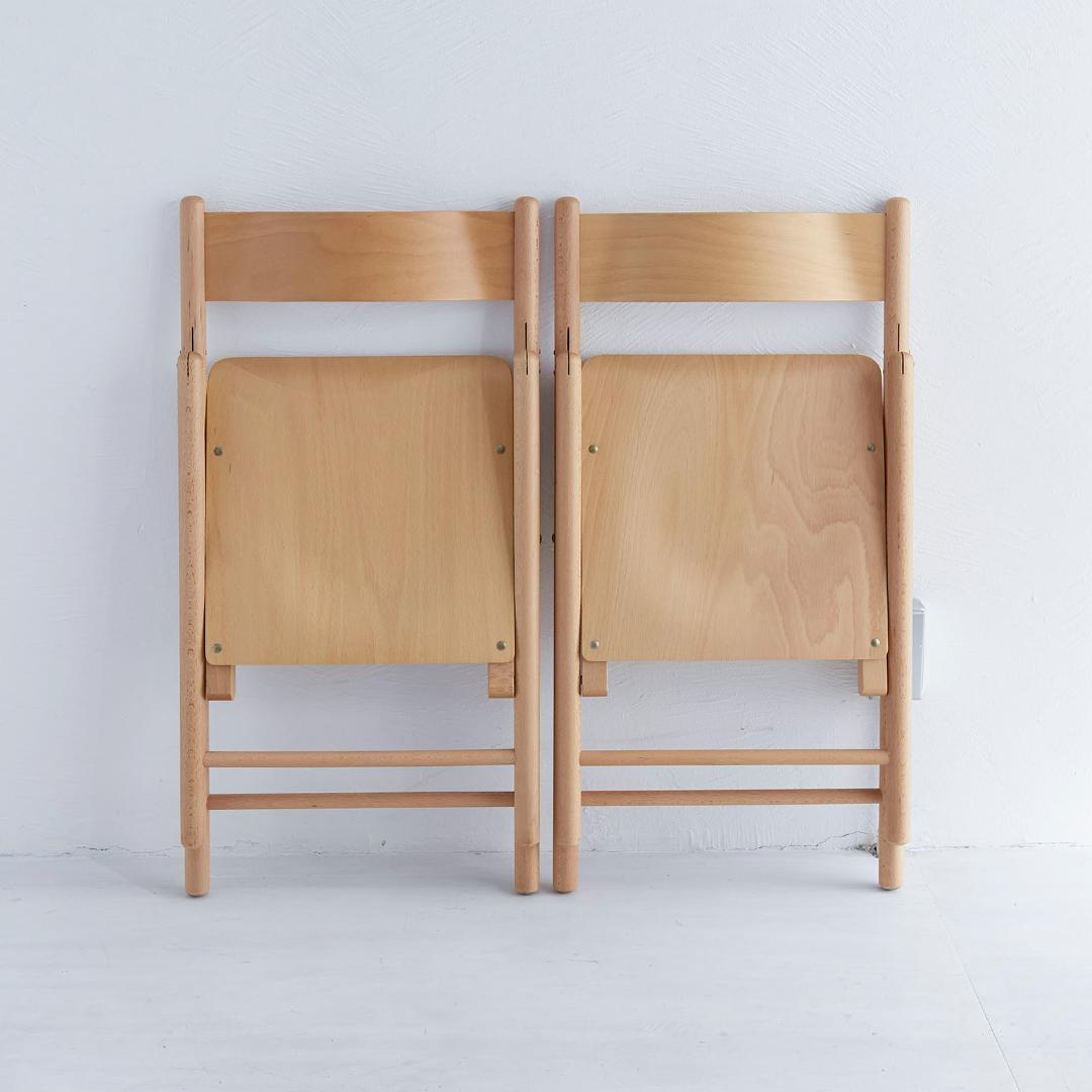 【美品】【無印良品】廃盤品イタリア製希少な木製折りたたみ椅子2脚 天然ブナ材