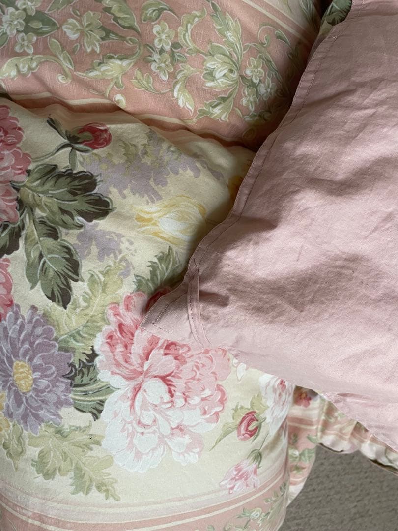 羽毛掛け布団 ダブル1.9kg ダウン90% フェザー10%ピンク系　カバー付