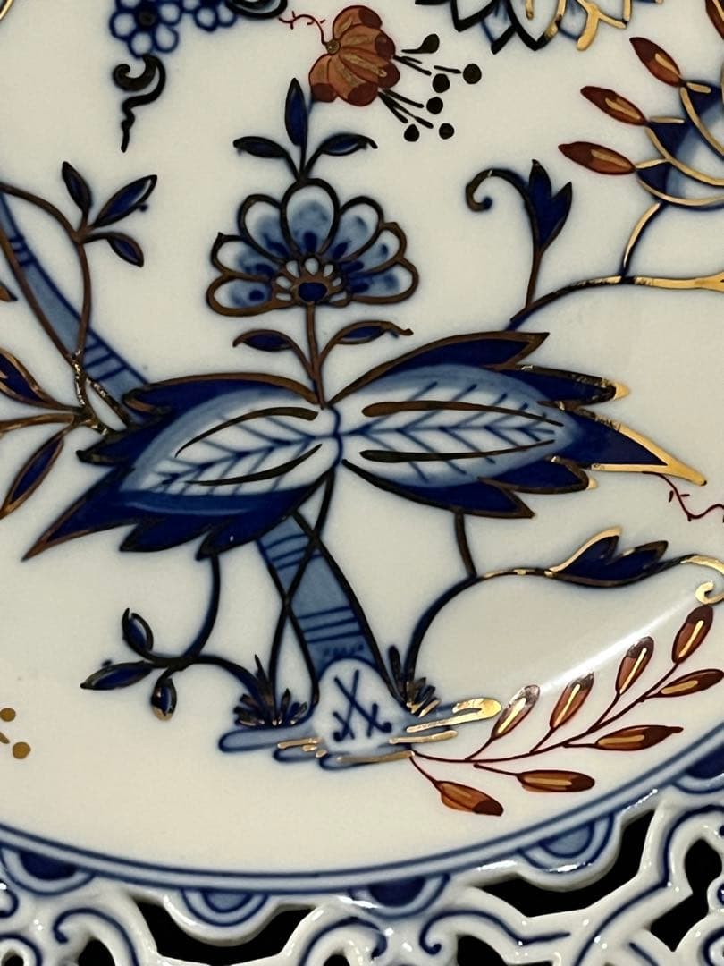 マイセン 朱金オニオン 透かし皿 レース飾皿21cm超貴重