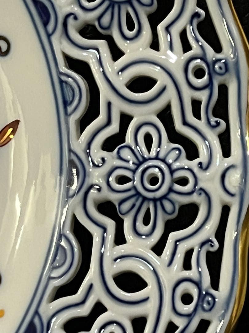 マイセン 朱金オニオン 透かし皿 レース飾皿21cm超貴重