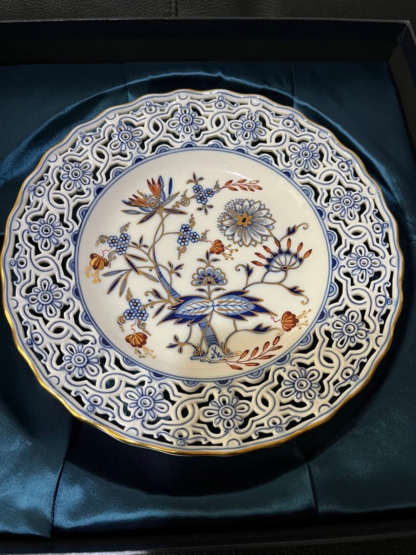 マイセン 朱金オニオン 透かし皿 レース飾皿21cm超貴重