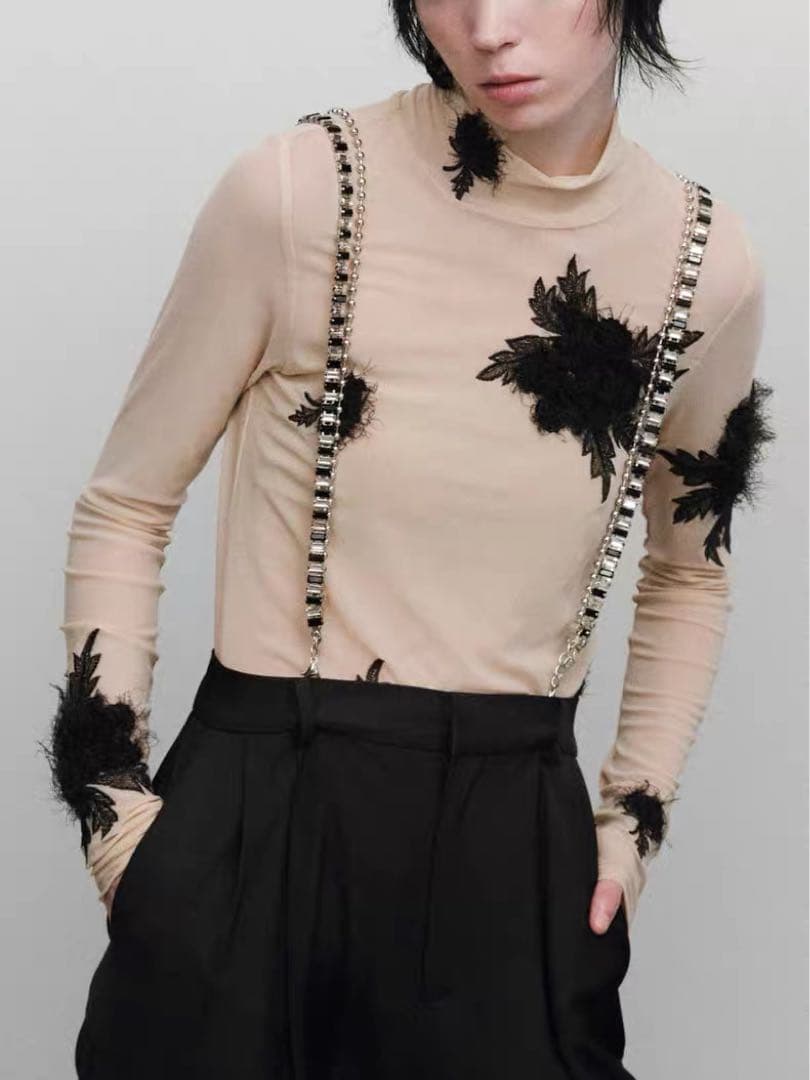 新品　ameri アメリ　スキントップス　カットソー　シースルートップス