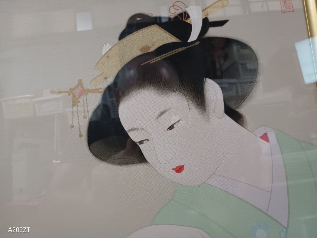 上村松園作　シルクスクリーン\"新蛍\" 額付　ED223/450 真作　美人画