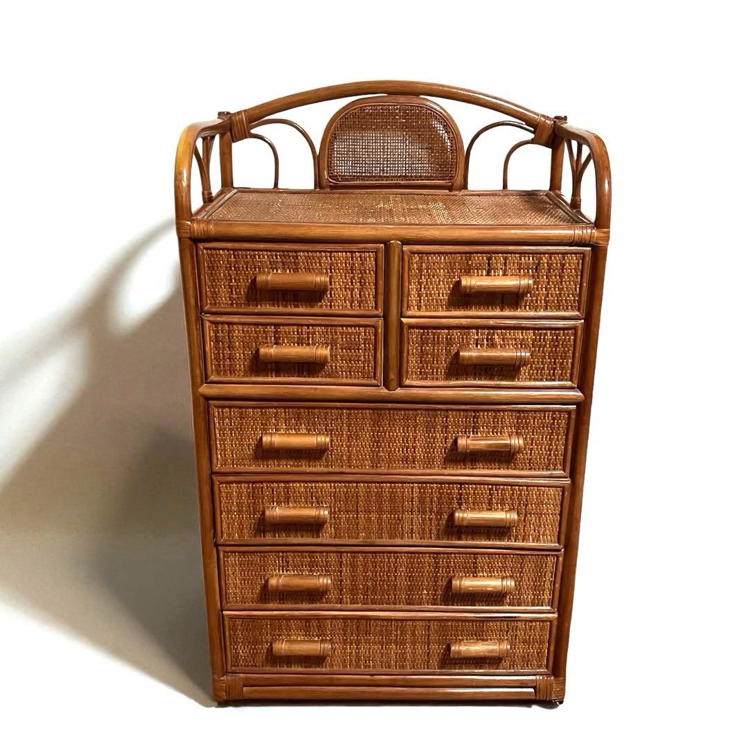 【良品】ラタン製　6段チェスト　籐家具　昭和レトロ　収納家具