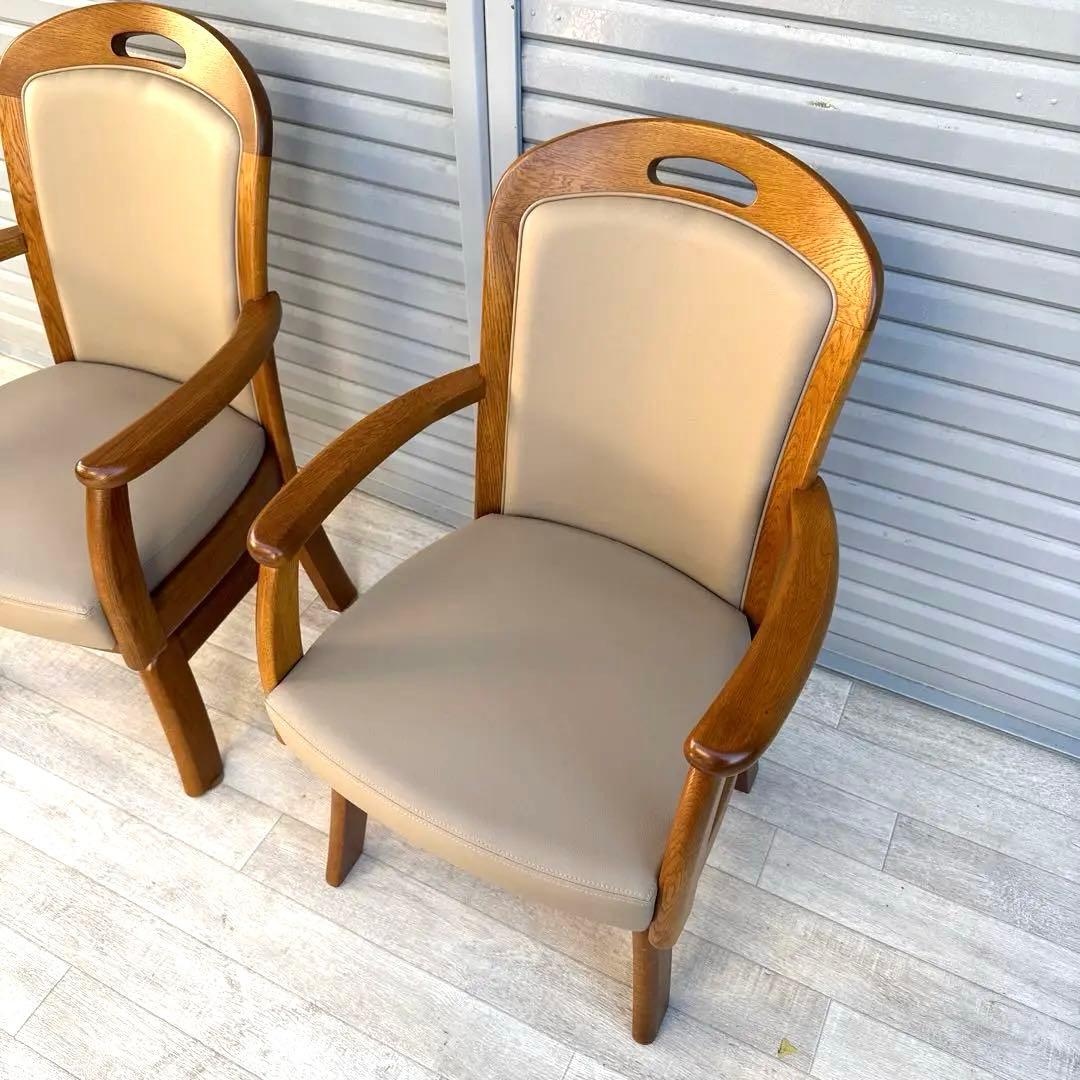 美品　展示品　浜本工芸　オーク 回転椅子 ダイニングチェア アームチェア 2脚