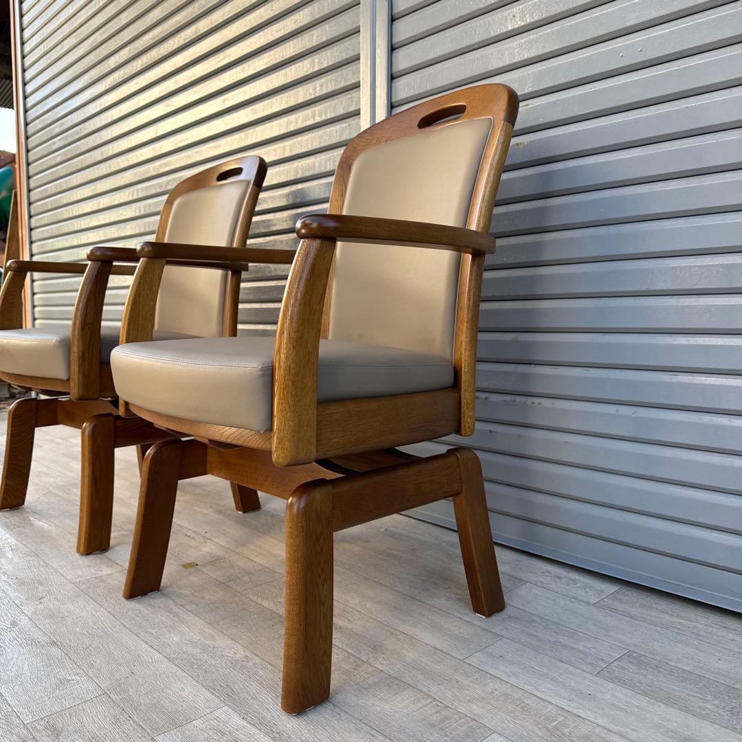 美品　展示品　浜本工芸　オーク 回転椅子 ダイニングチェア アームチェア 2脚