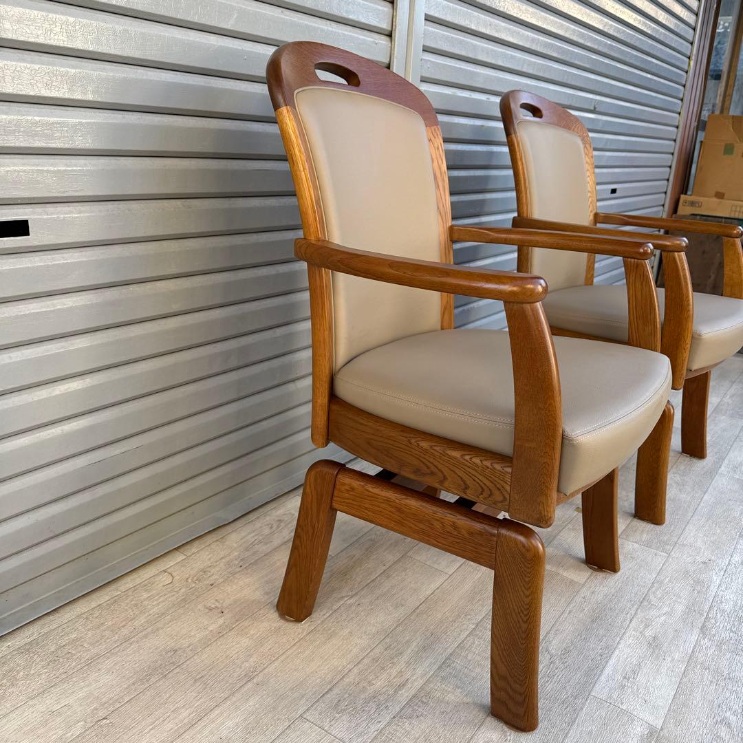 美品　展示品　浜本工芸　オーク 回転椅子 ダイニングチェア アームチェア 2脚