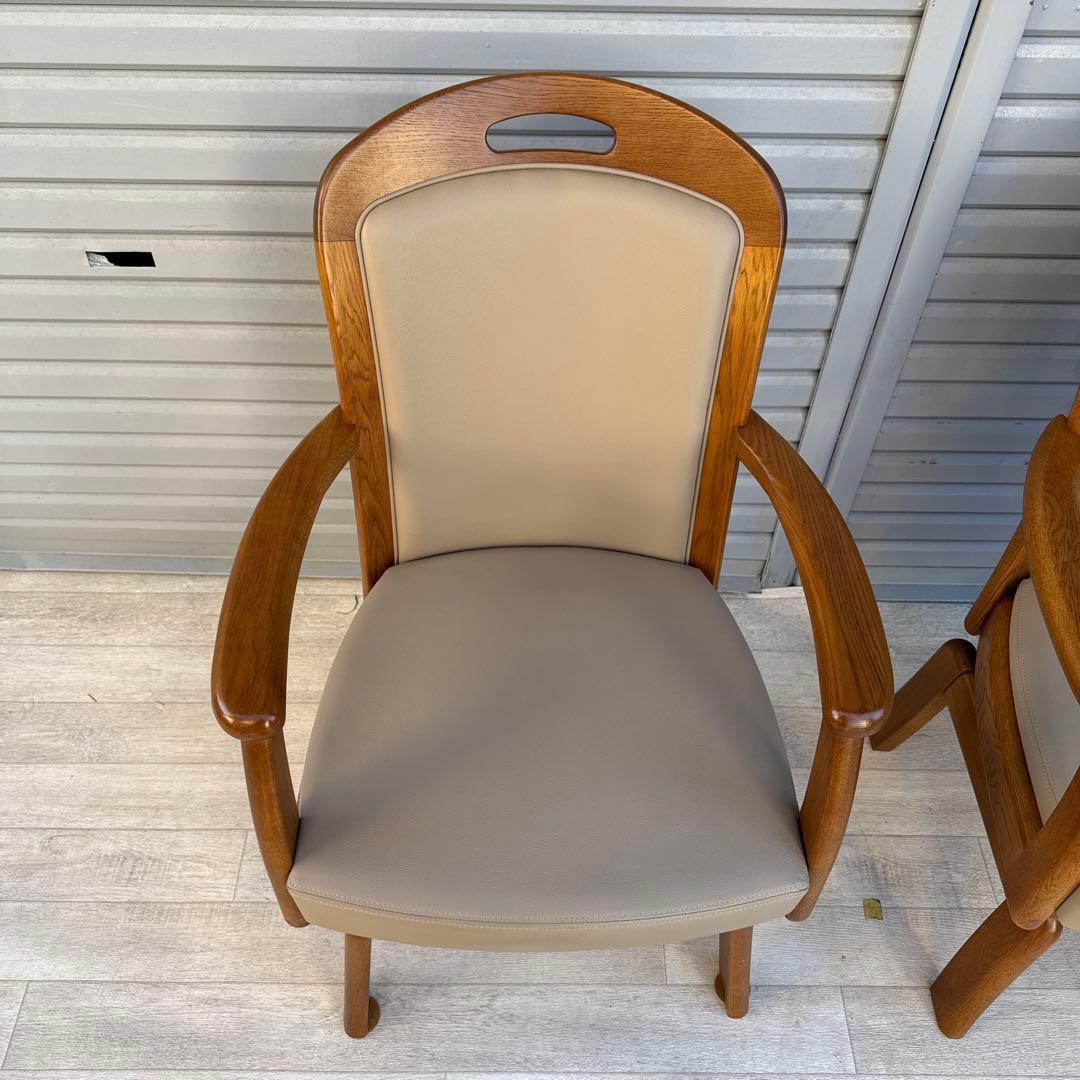 美品　展示品　浜本工芸　オーク 回転椅子 ダイニングチェア アームチェア 2脚