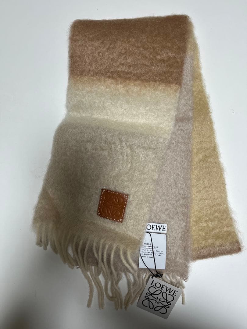 ロエベ　モヘア　マフラー　ベージュ系