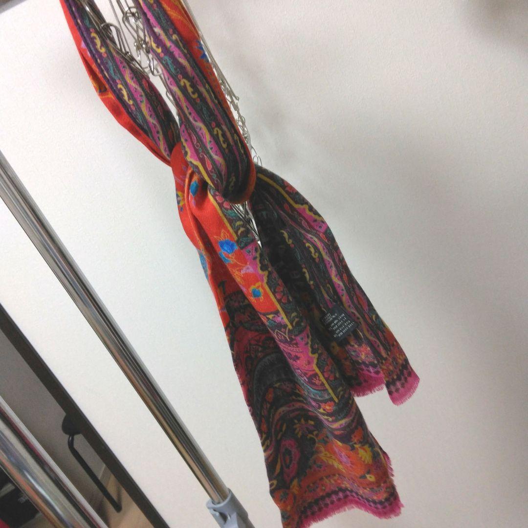 未使用★ETRO エトロ★赤 ストール　シルク　ウール