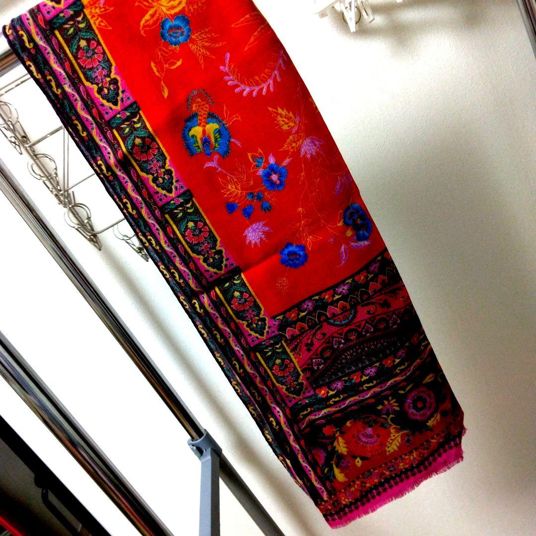 未使用★ETRO エトロ★赤 ストール　シルク　ウール