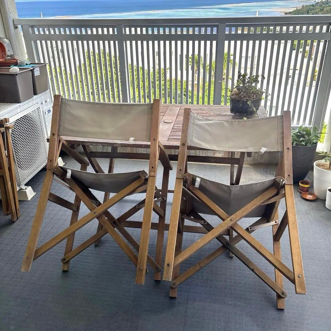 木製折りたたみテーブルチェアセット アウトドア ベランダ