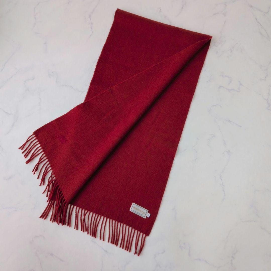 BURBERRYS バーバリー カシミヤ100% マフラー ロゴ刺繍 赤