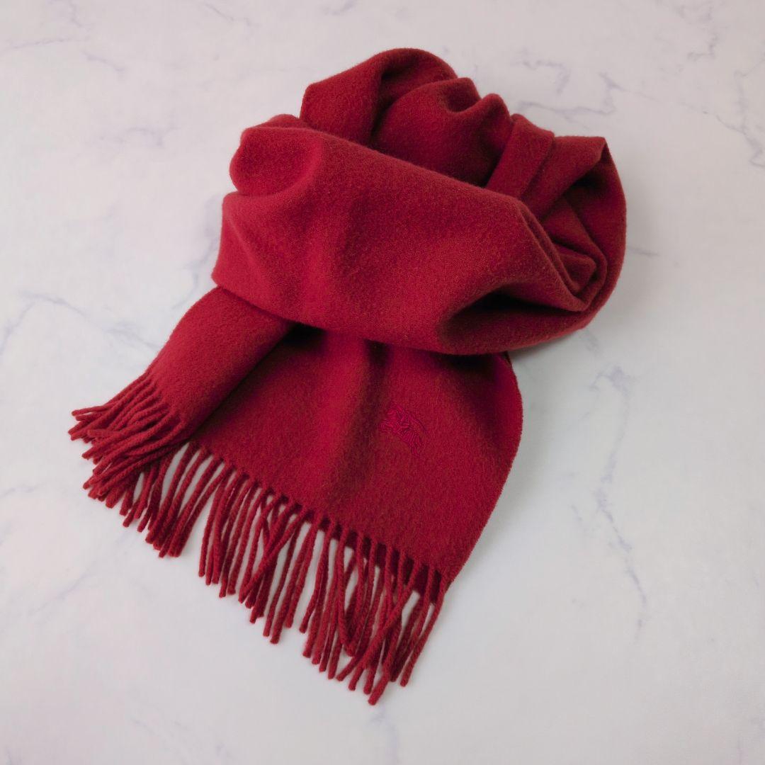 BURBERRYS バーバリー カシミヤ100% マフラー ロゴ刺繍 赤