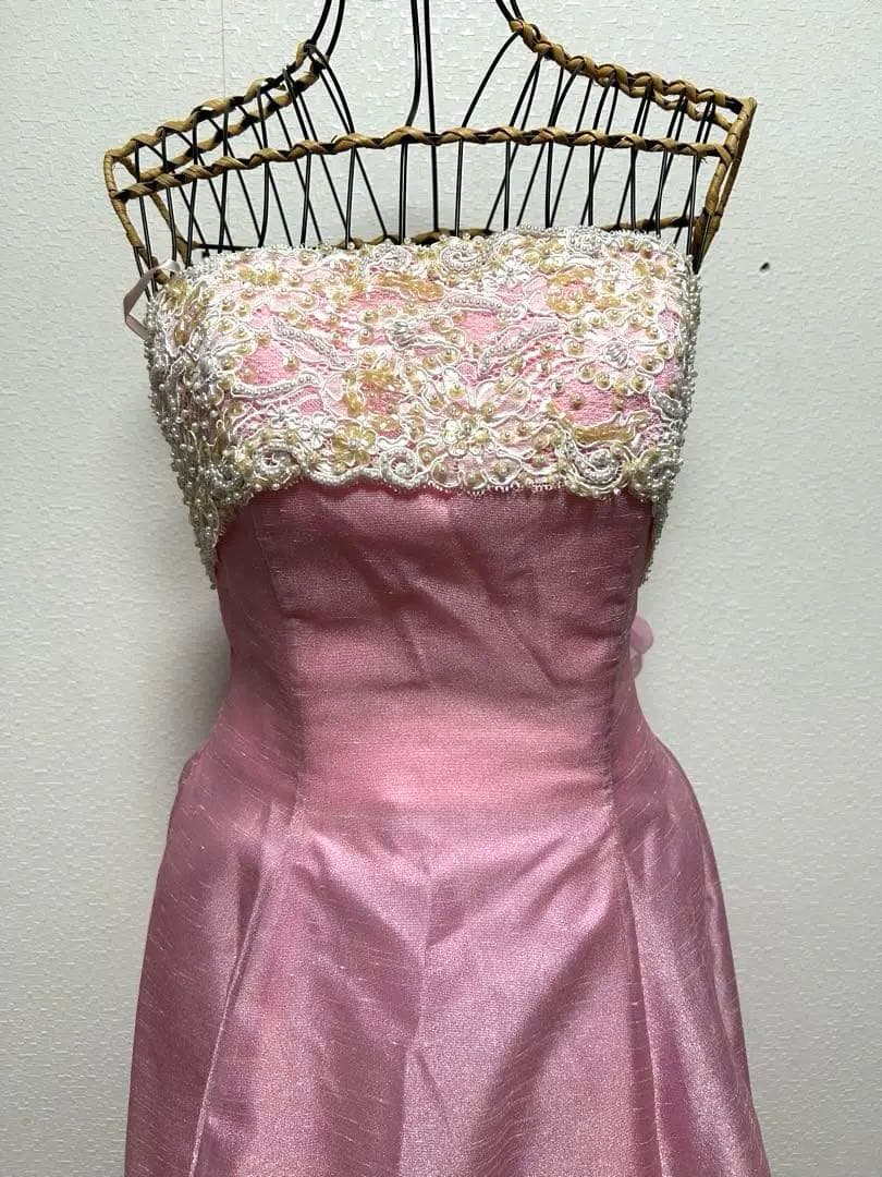 DRESS BLACKビーズロングドレス Mサイズ ピンク演奏会パーティ