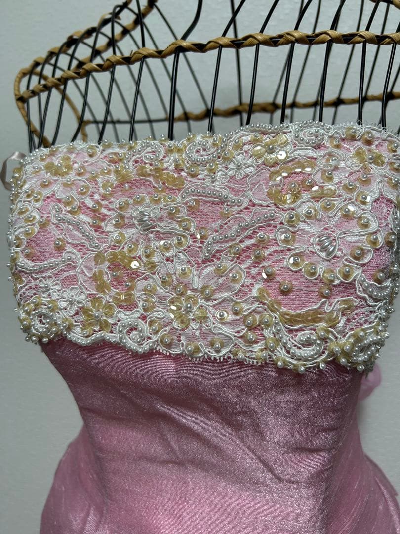 DRESS BLACKビーズロングドレス Mサイズ ピンク演奏会パーティ